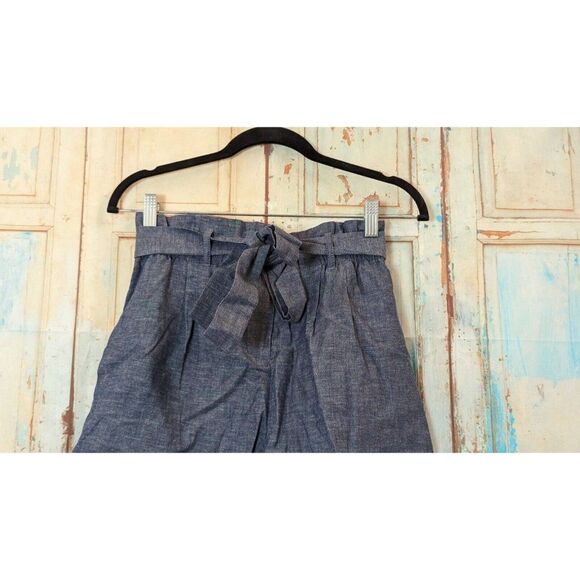 BCBG Maxazria Womens XXS Chambray Blue Paperbag Shorts Elastic Waist Tie Belt - Picture 4 of 9